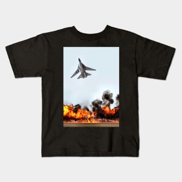 F111 with Fire, Adelaide Air Show Kids T-Shirt by Carole-Anne